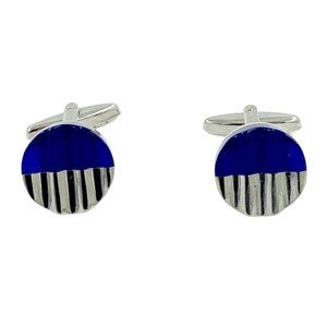 1980s Pierre Cardin Cufflinks, Art Deco Style, Blue White Art Glass, Textured